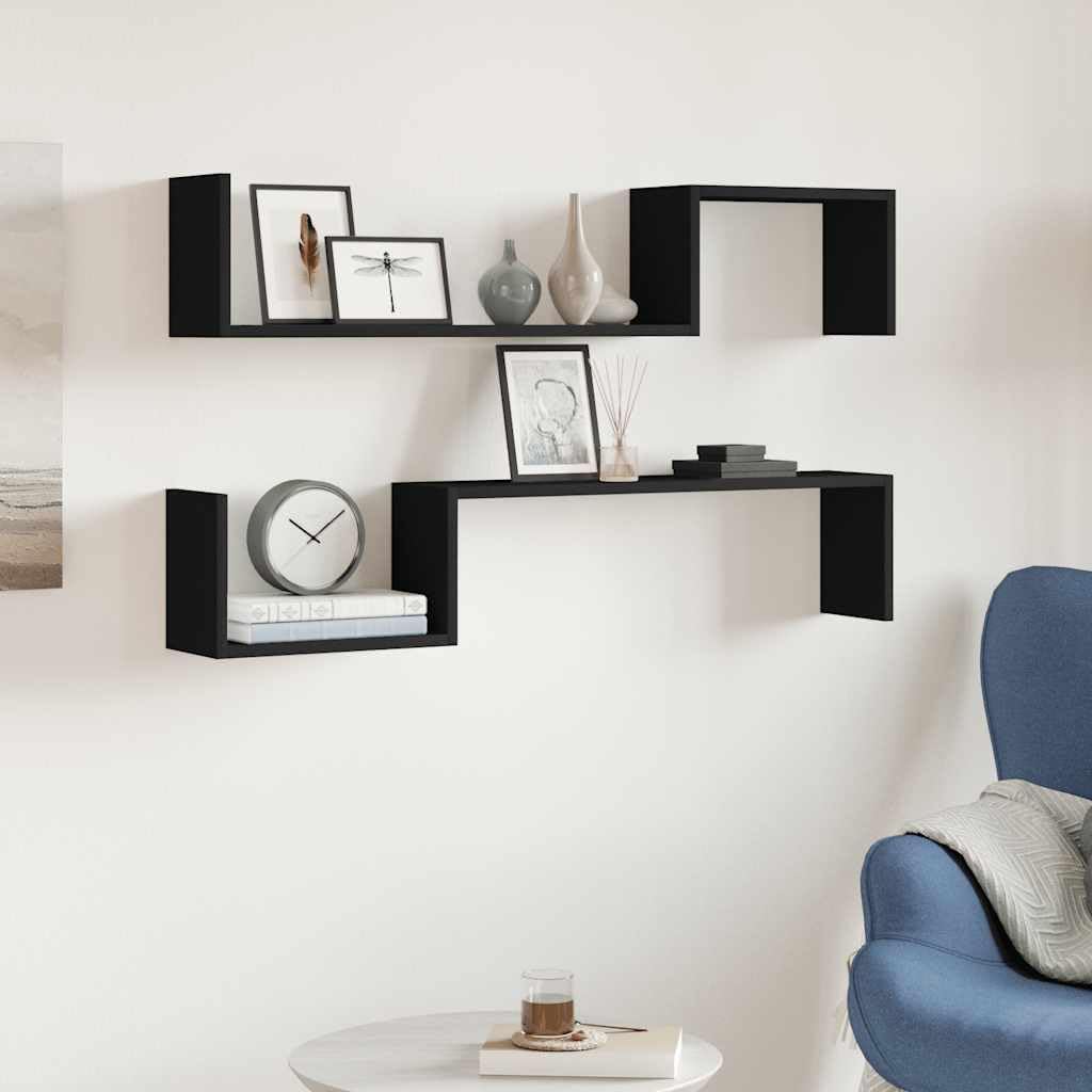 vidaXL Lot de 2 étagères murales – 100 x 15 x 20 cm – Noir – Bois laqué