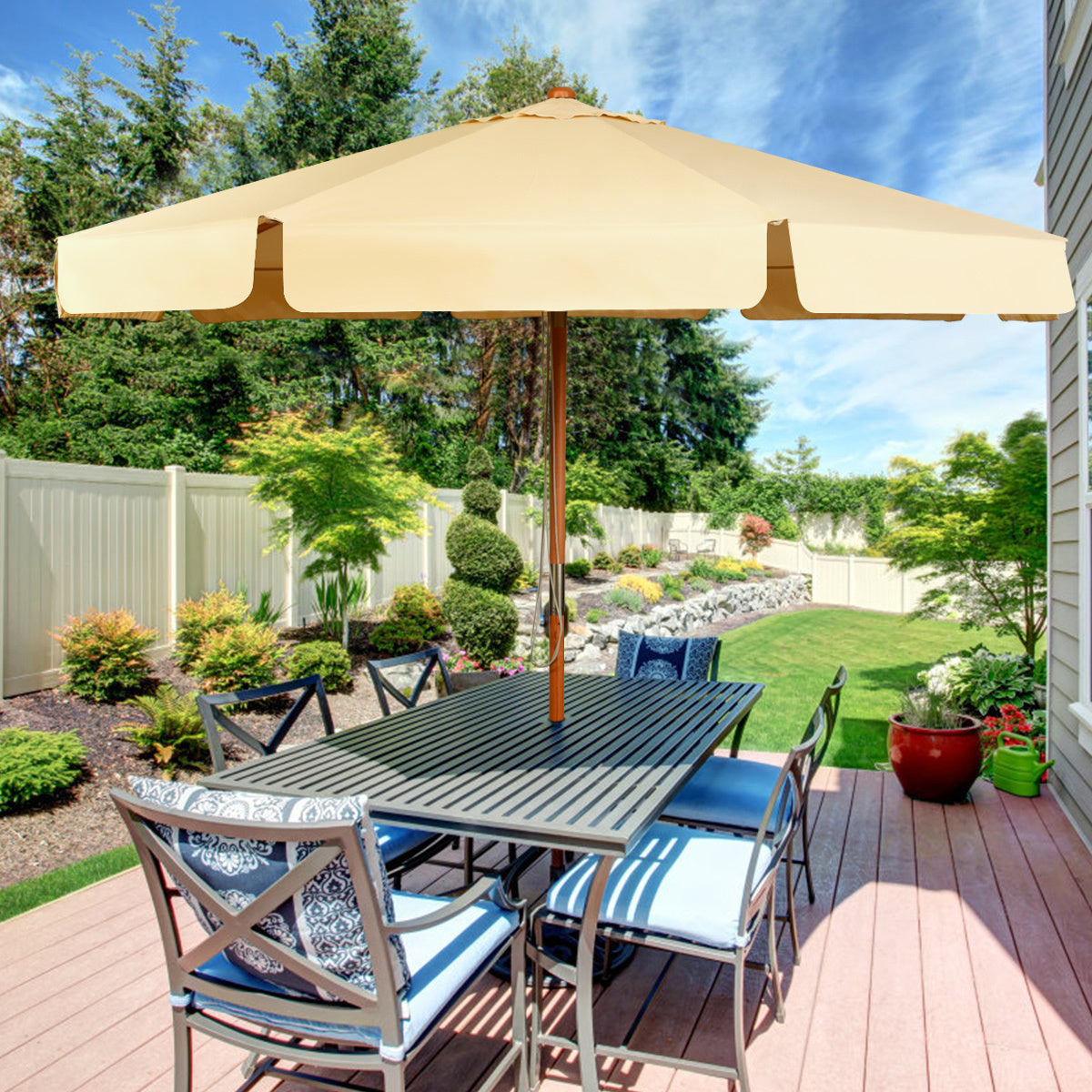 Coast parasol de jardin - inclinable - étanche - avec protection uv - bois - 3m - beige
