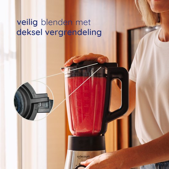 Safecourt Kitchen Power blender - 5 programmes automatiques - Smoothie maker - +2 gobelets à emporter - inox