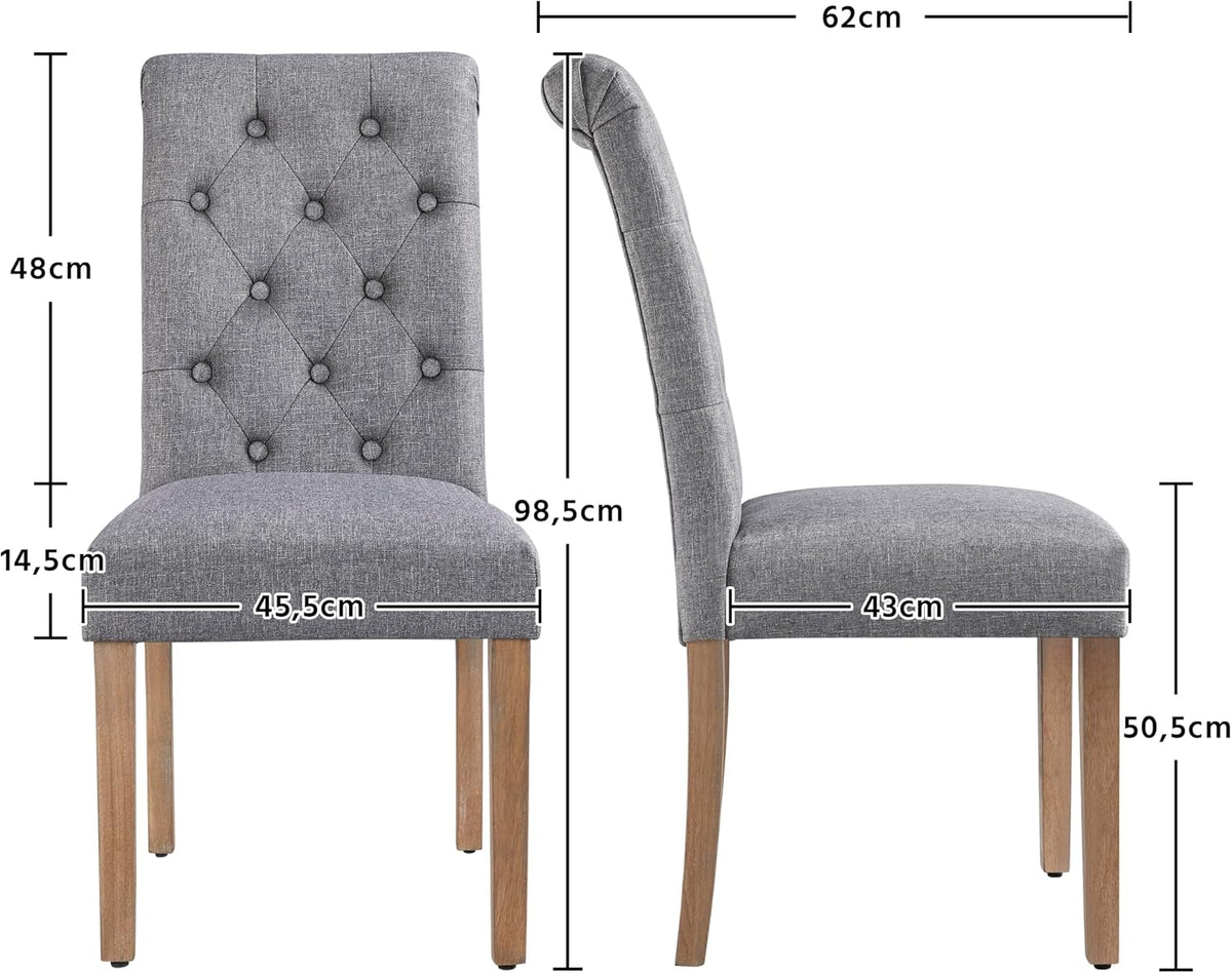 Yaheetech Lot de 2 chaises de salle à manger - Gris foncé - 45,5 x 62 x 98,5 cm - Dossier haut, pieds en bois