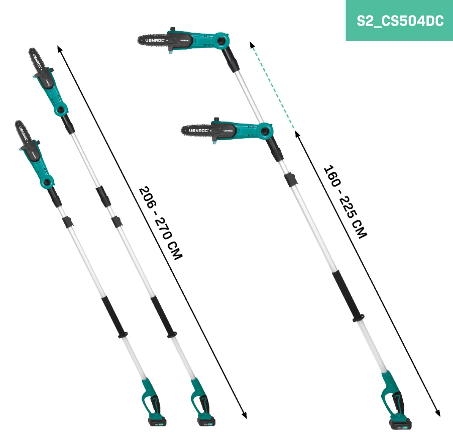 VONROC - Tronçonneuse Accu télescopique 20V - Avec batterie 2x2.0Ah et chargeur rapide - Vert/Noir