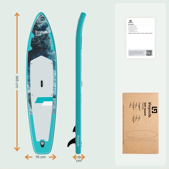 LifeGoods SUP Board Touring - Capacité de charge 165 KG - 365 x 76 cm - Gonflable - Pack Sup complet - Bleu foncé