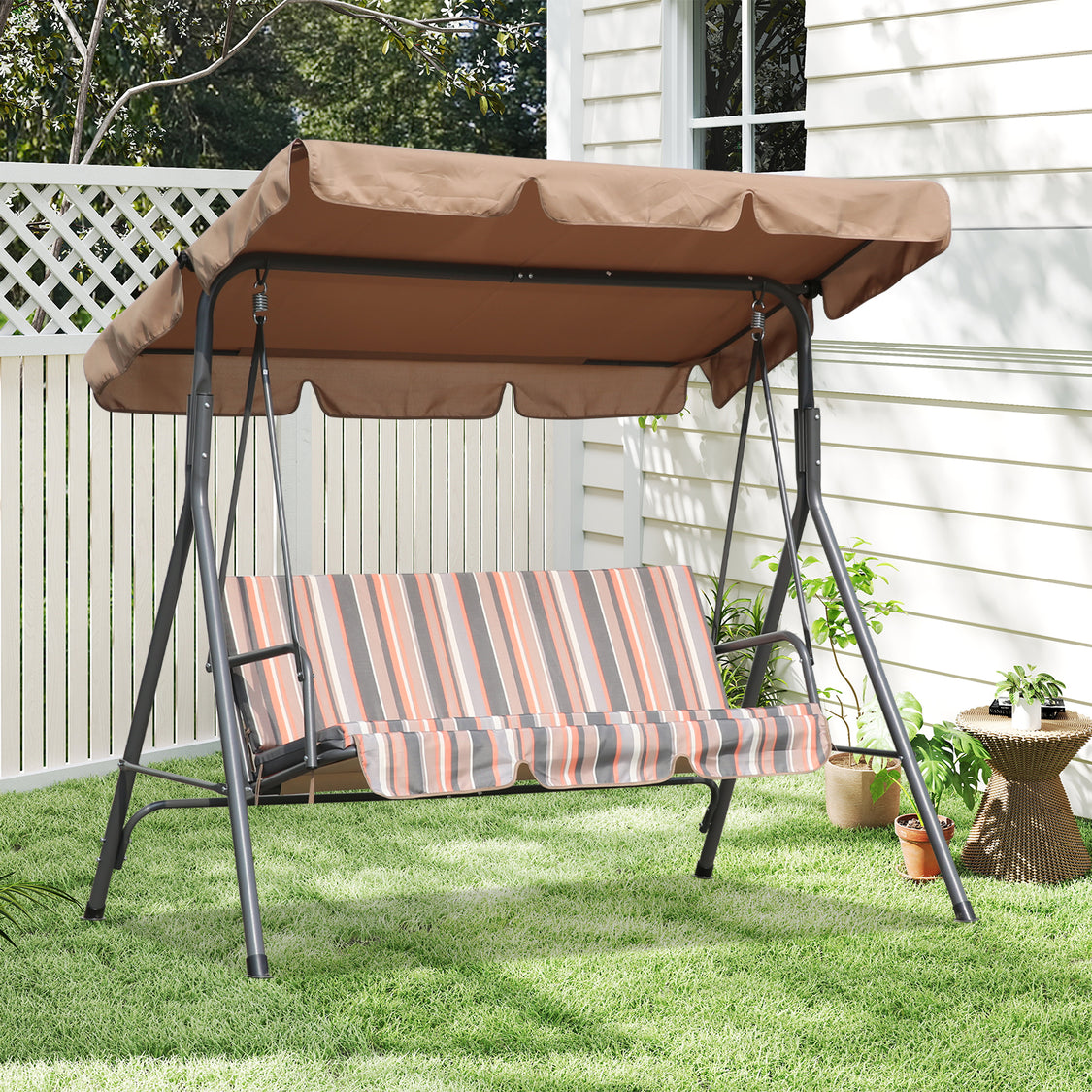 Balançoire de jardin Angel Living 3 places - avec pare-soleil réglable - Gris - 169 x 110 x 151 cm