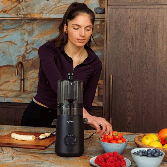 Safecourt Kitchen Slow Juicer XXL - moteur puissant [Technologie de pré-coupe et de pression à froid] - nettoyage facile - sans BPA - presse-agrumes Noir