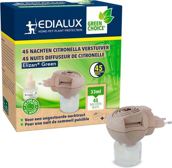 Diffuseur Edialux Citronnelle avec recharge, mélange de 4 huiles essentielles, recharge incluse, sans danger pour les enfants, favorise le sommeil, 45 nuits de repos ininterrompu, écologique et sans produits chimiques.