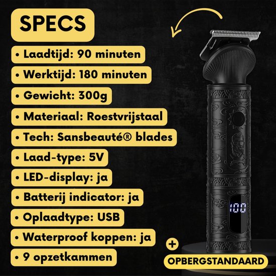 Tondeuse à barbe 7-en-1 Homme + Standard - Tondeuse pour barbe et corps - 6 accessoires inclus - Sansbeauté® - Body Groomer Men - Body Trimmer Men - Hair Trimmer - Clips - 0.5-15MM - Nose and Ear - Trimmer - Beard Machine - Multigroomer