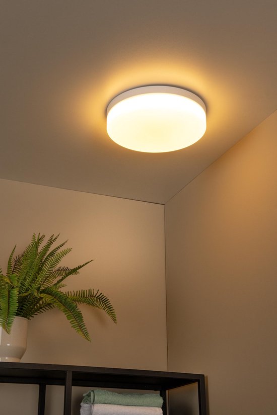 Lucide BISKIT - Plafonnier (lampe de plafond) pour salle de bains - Ø 34,5 cm - LED - 1x24 W 2700 K - IP44 - Détecteur de mouvement - Blanc