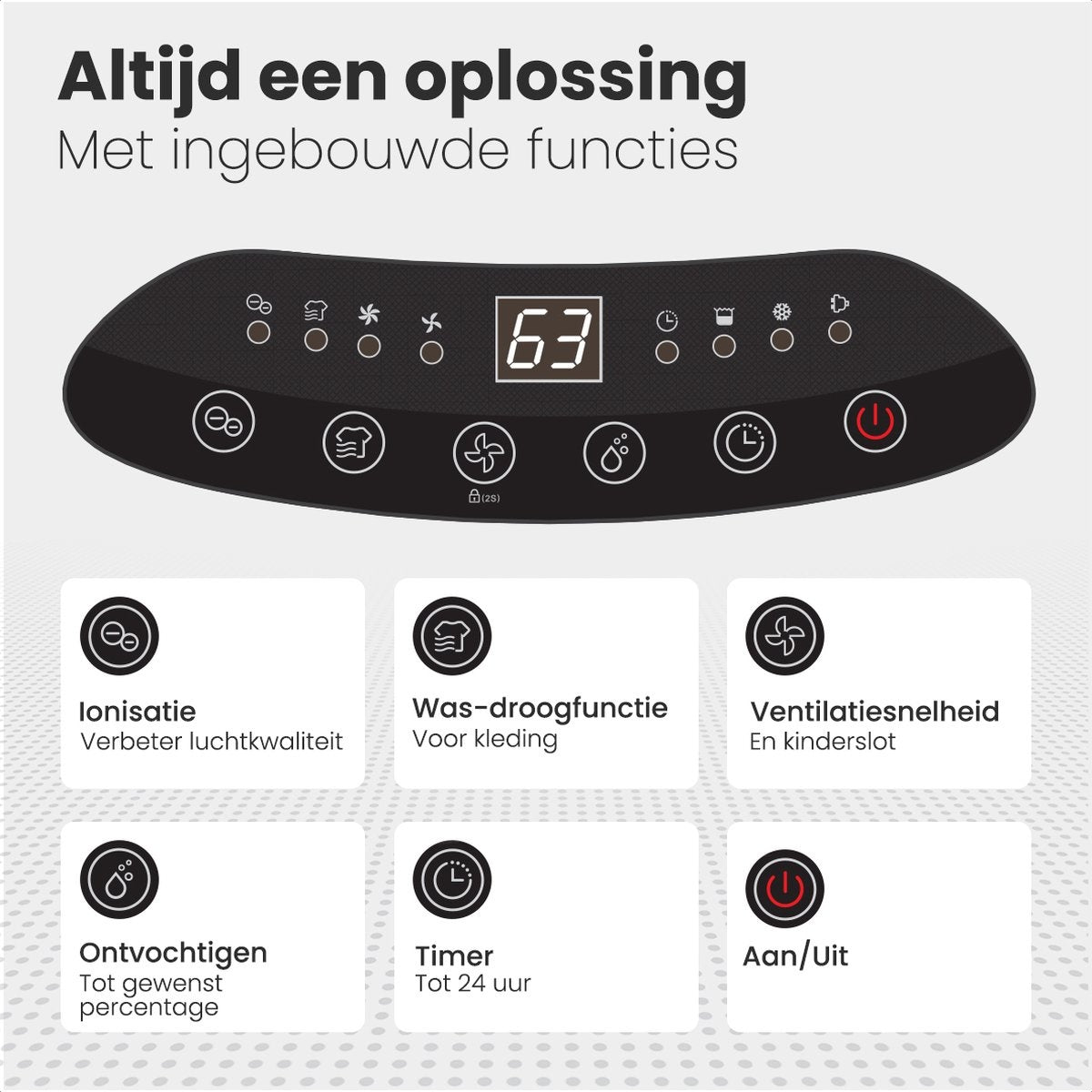 Déshumidificateur 2-en-1 – Auronic – Purificateur d’air – Réservoir 5 L – Jusqu’à 60 m² – Tuyau de vidange inclus