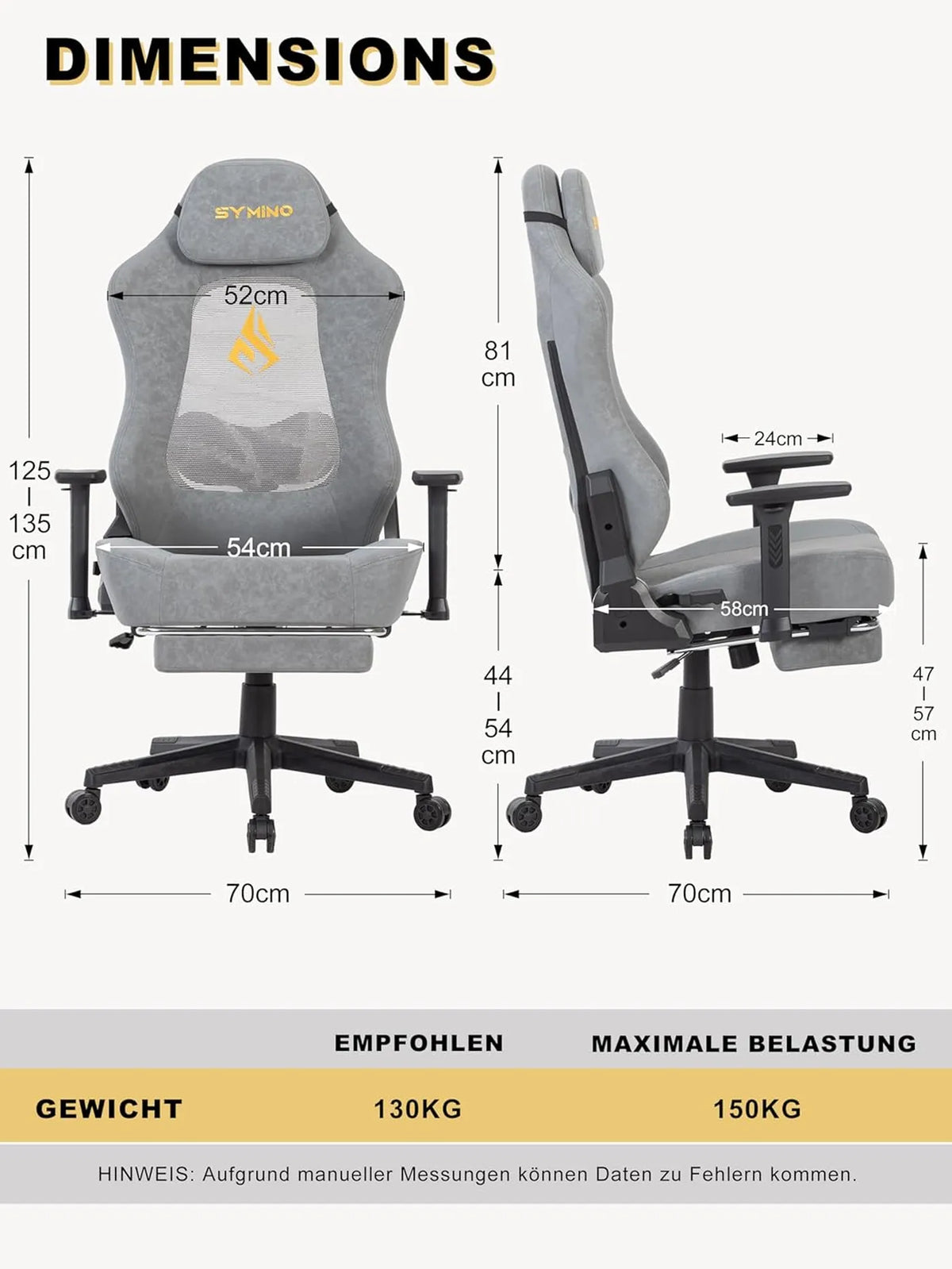 Fauteuil gaming ergonomique SYMINO avec dossier respirant – Cuir PU vintage – Gris – Métal et mousse