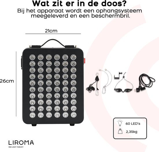 LIROMA® Luminothérapie rouge - 2 longueurs d'onde - Minuterie - Lampe infrarouge LED - Thérapie infrarouge - Thérapie par la lumière rouge - Lampe à collagène - Fibromyalgie - Thérapie par la lumière