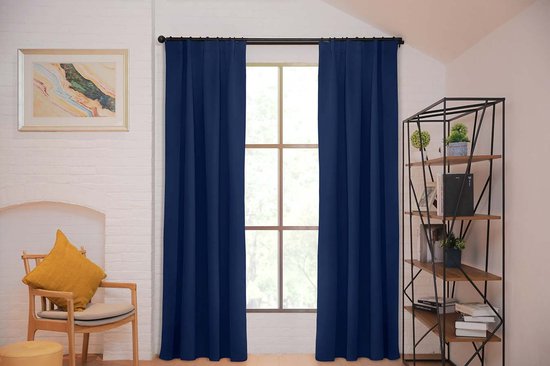 Larson - Rideau occultant uni de luxe - avec crochets - 1,5 m x 2,5 m - Bleu foncé