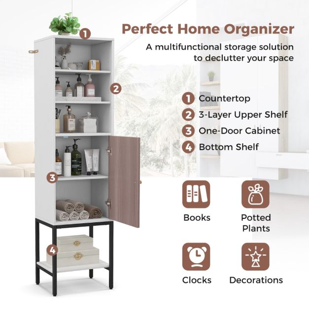 Armoire Coast - Bois & MDF - Système anti-basculement - 38 x 30 x 146 cm - Blanc