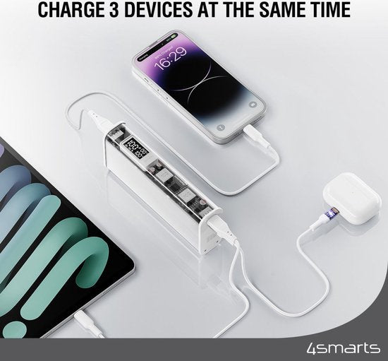 4smarts Lucid Block Powerbank 20,000 mAh - Chargeur rapide 100W - avec affichage numérique - convient pour charger les MacBook/Laptop - Charge rapide et Power Delivery - Blanc