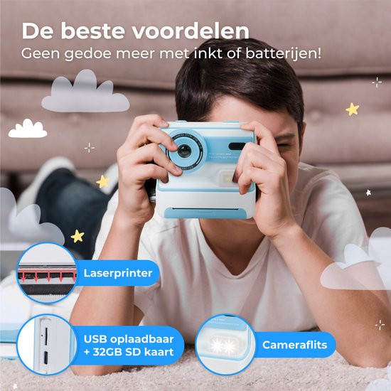 Nuvance - Caméra pour enfants - Caméra jouet pour enfants - avec carte SD 32 GB - Photo et vidéo - Imprimante photo - Caméra numérique pour enfants - Caméra pour enfants - Bleu