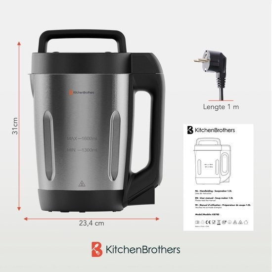 KitchenBrothers Machine à soupe - Blender - jusqu'à 800W - 1.6L - inox/noir