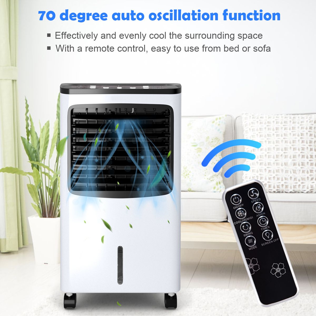 Climatiseur portable Coast - Climatiseur par évaporation 4-en-1 - Réservoir d'eau de 8 litres - Oscillation à 70° - Noir/blanc
