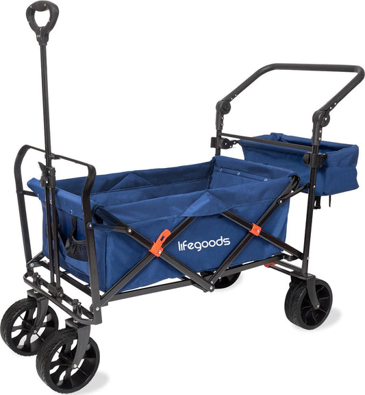 Chariot LifeGoods - Pliable - Jusqu'à 120KG - 90L - Polyester lavable - 120x80cm - Bleu