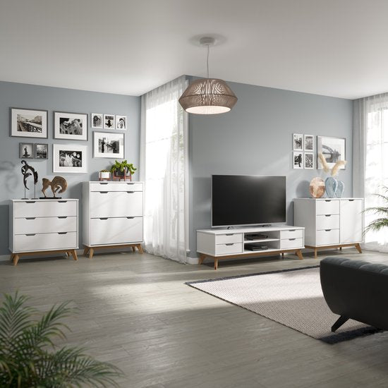 Borneo Meuble TV - Pin certifié FSC® - 140x42x40 Blanc