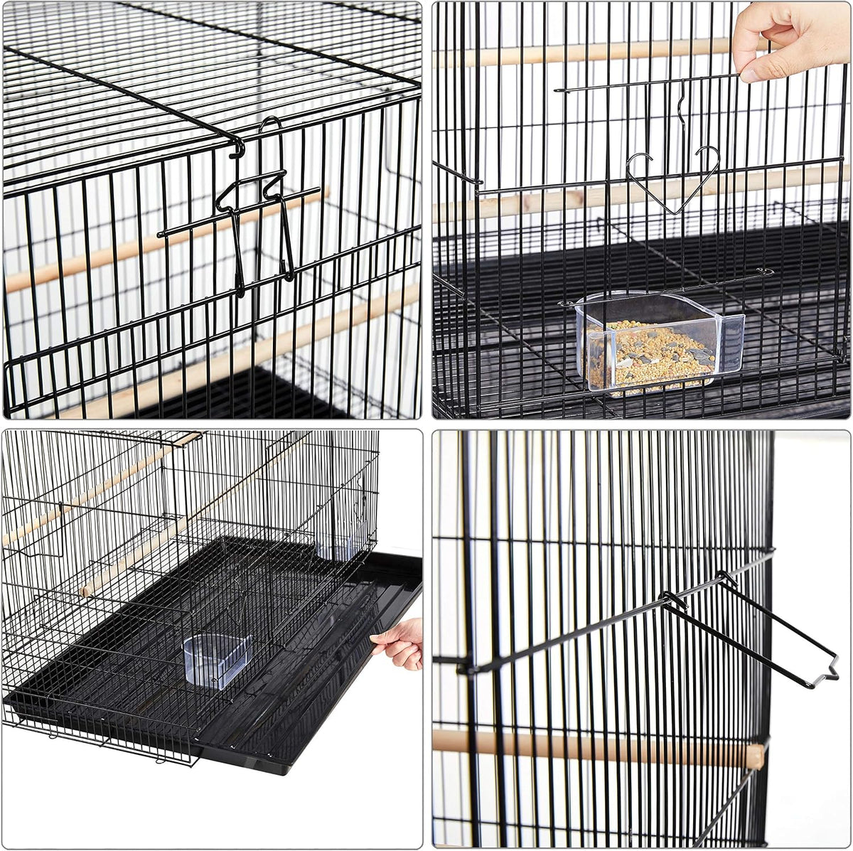 Cage à oiseaux empilable Yaheetech 76 × 45,5 × 45,5 cm – Noire – Cage spacieuse pour perruches et petits perroquets
