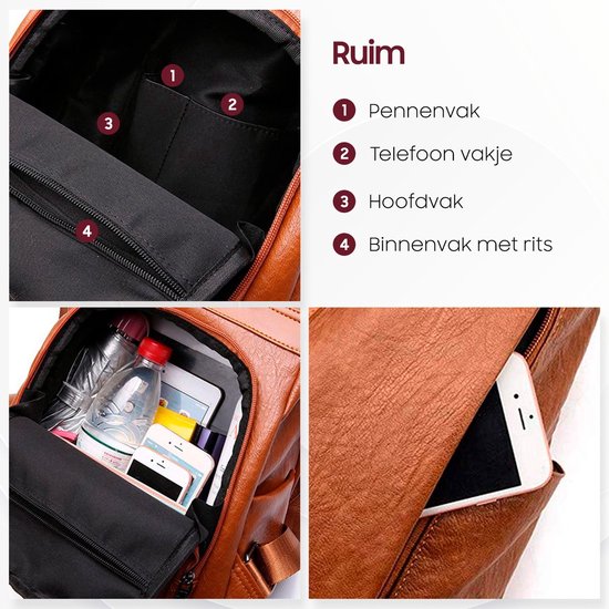Glennoo Anti-theft Backpack Ladies - Sac à dos pour dames - Cuir PU - Marron