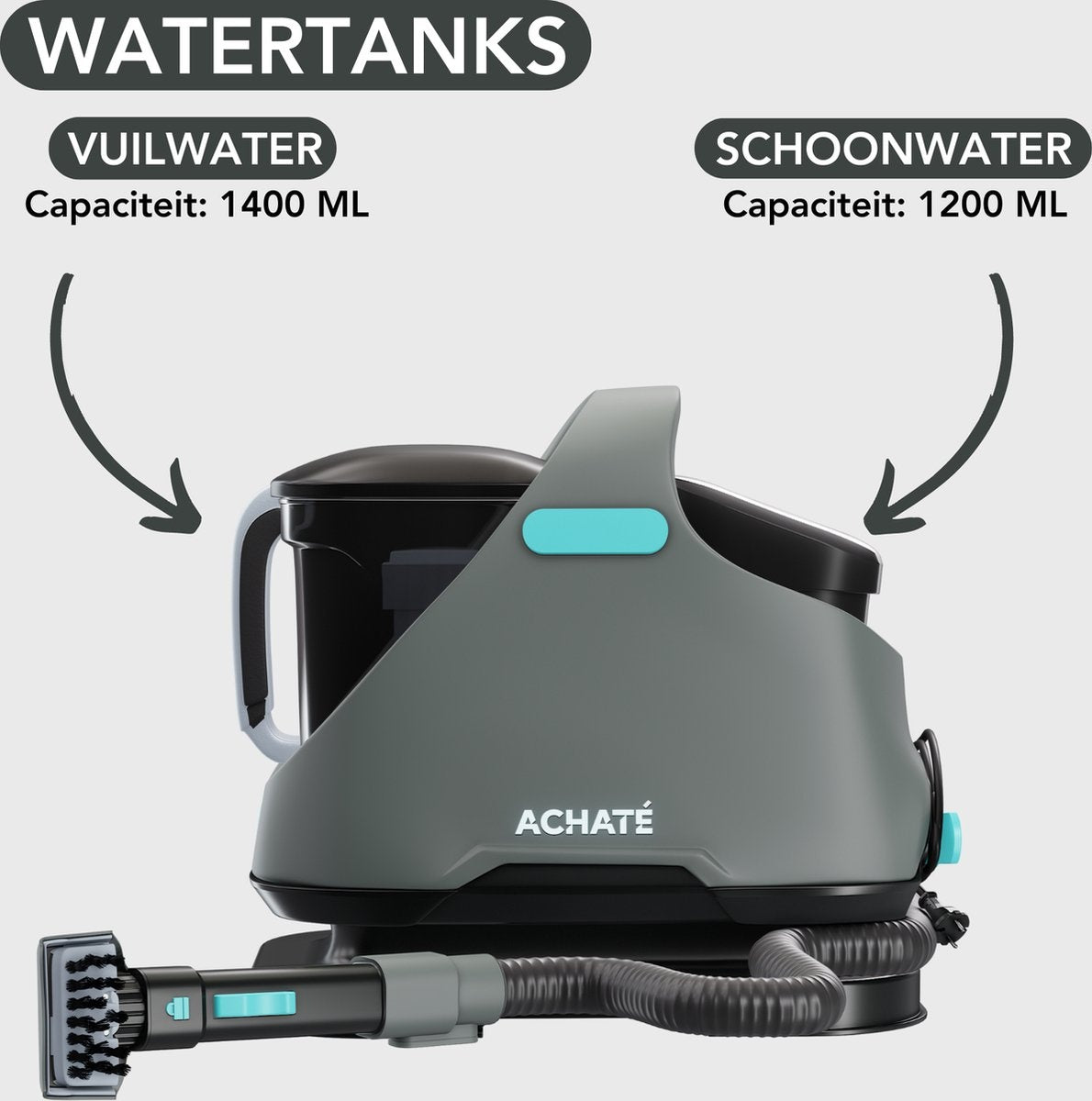 Achaté Nettoyeur de taches puissant - 2 réservoirs d'eau - 650W - 1200ml - Gris