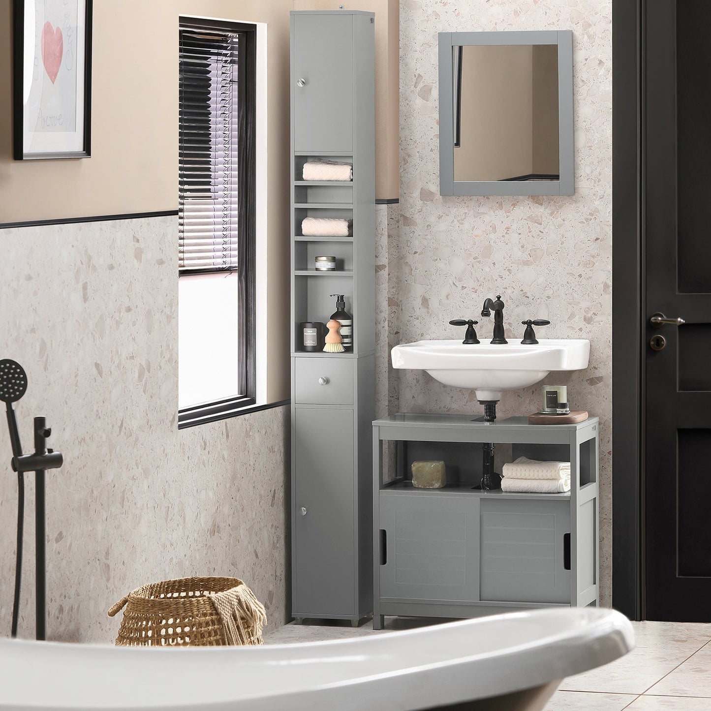 Meuble colonne de salle de bain - SoBuy - Armoire de salle de bain - 20 x 20 x 180 cm - Gris