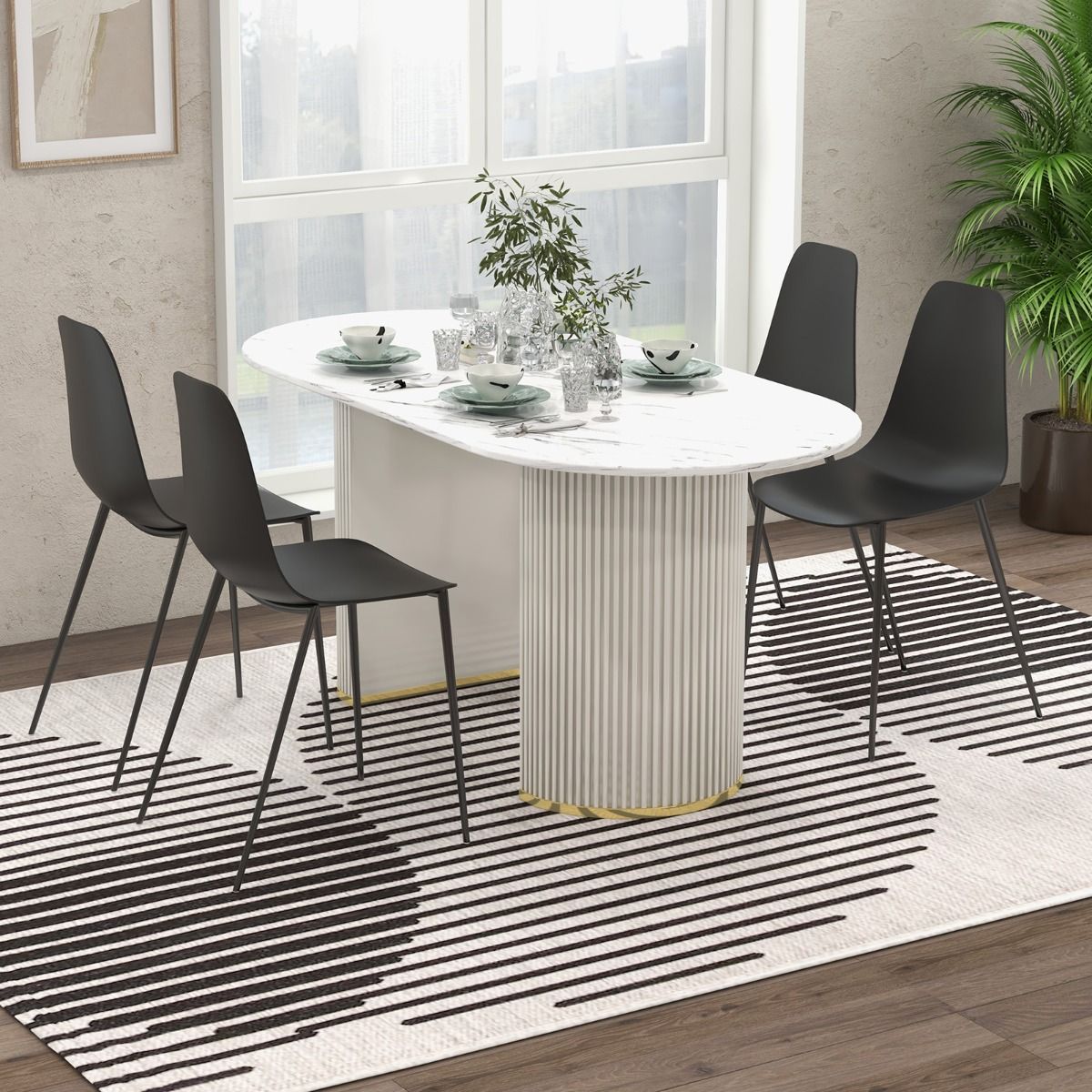 Coast Set of 4 Modern Dining Chairs Black 52.5 x 48.5 x 88 cm - Chaises de loisirs robustes avec pieds en métal