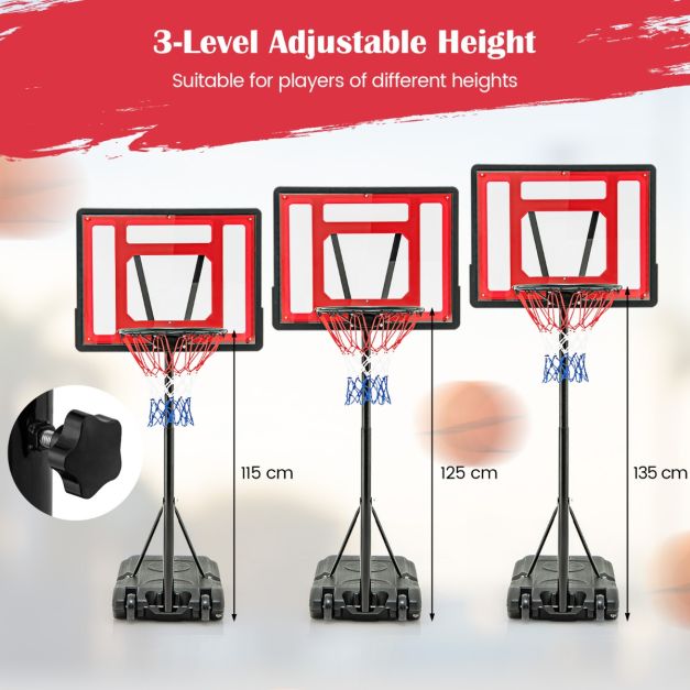 Anneau de basket réglable Coast pour piscine - 165-185 cm de haut - rouge - Support de basket portable pour enfants, adolescents et adultes