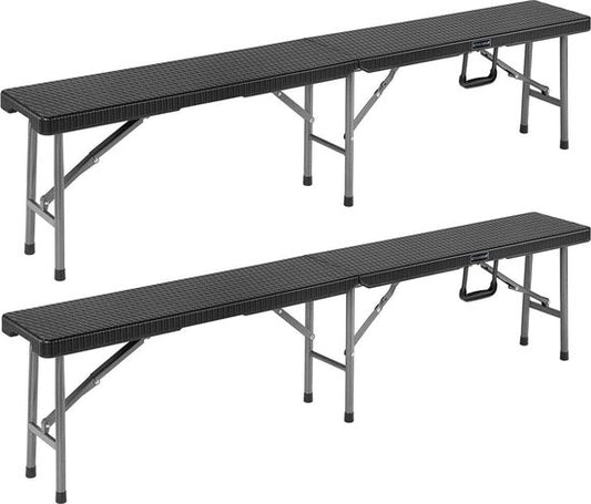 Banc de jardin pliable Casaria - 2 pièces avec poignée de transport -180 cm Noir