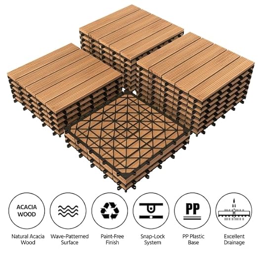 Yaheetech - Lot de 27 dalles de terrasse à emboîtement - Bois naturel - 30 x 30 cm