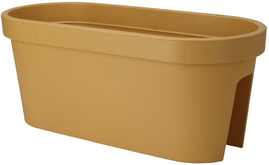 Pot de fleurs Pro Garden pour balcon - jaune ocre - 60 x 25 cm - ovale - plastique - Balustrade/clôture/pots suspendus