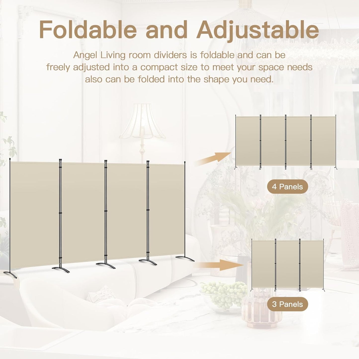 Angel Living Paravent - 4 Panneaux - 324 x 169 cm - Beige