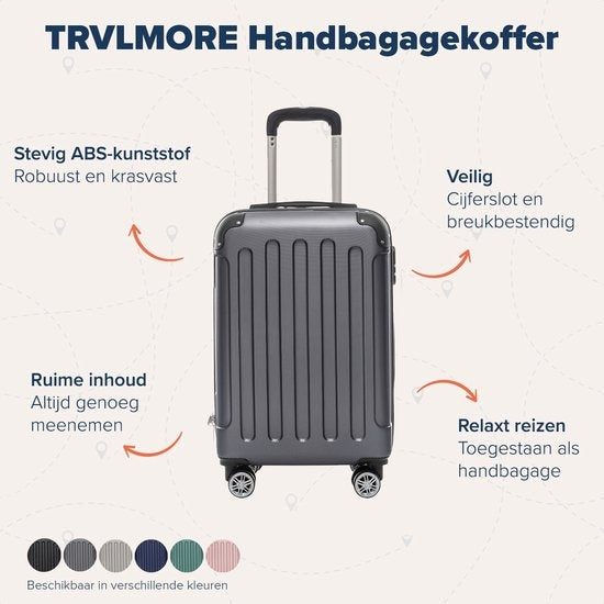 TRVLMORE Bagage à main Valise à roulettes - Serrure à chiffres - 54x36x20cm - 38L - Gris foncé
