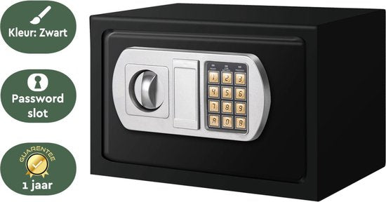 BRASQ Coffre-fort électrique noir - 31x20x20 cm - Serrure à chiffres - Matériel de fixation inclus - Tirelire - coffre-fort à argent - Tirelire avec serrure à combinaison
