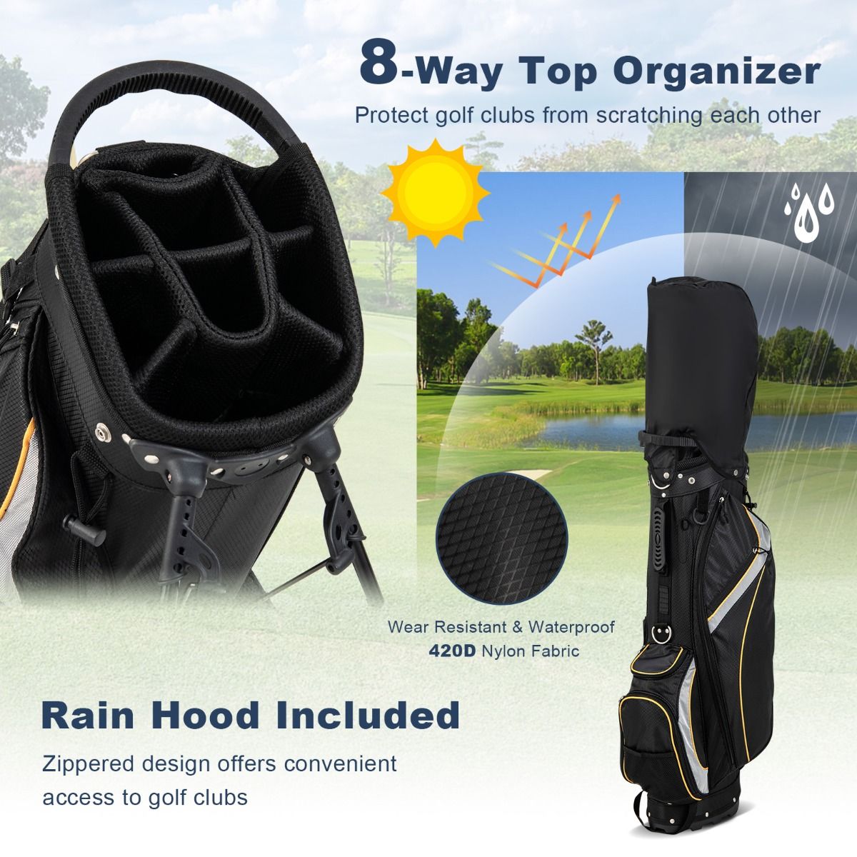 Sac de golf Coast - Organiseur à 8 compartiments - Système à double sangle - Noir