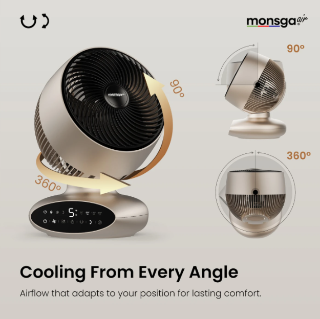 Ventilateur de table Monsga AC200 Turbo - 30 dB, ultra-silencieux - Oscillation à 360° - Télécommande