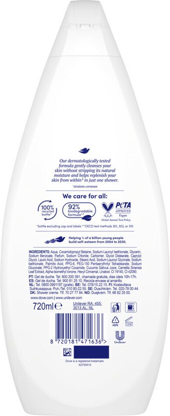 Crème de douche Dove Fresh Care - 12 x 720 ml - Lot économique