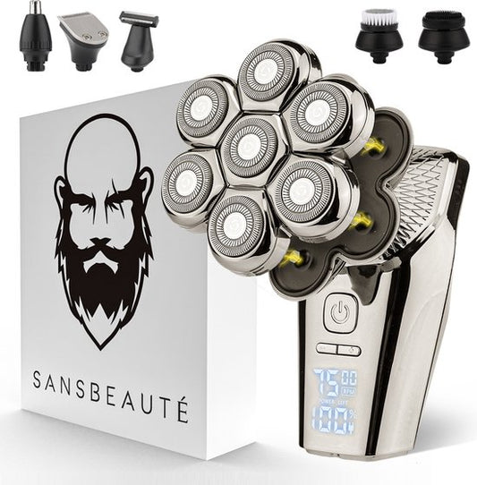 Rasoir électrique 6-en-1 - Sansbeauté - Têtes 7D – Étanche – Écran LED – Accessoires complets – 90 min autonomie