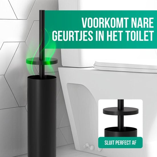 Avalo Toilet Brush With Holder - Freestanding - Stainless Steel Black - Toilet Brush With Holder