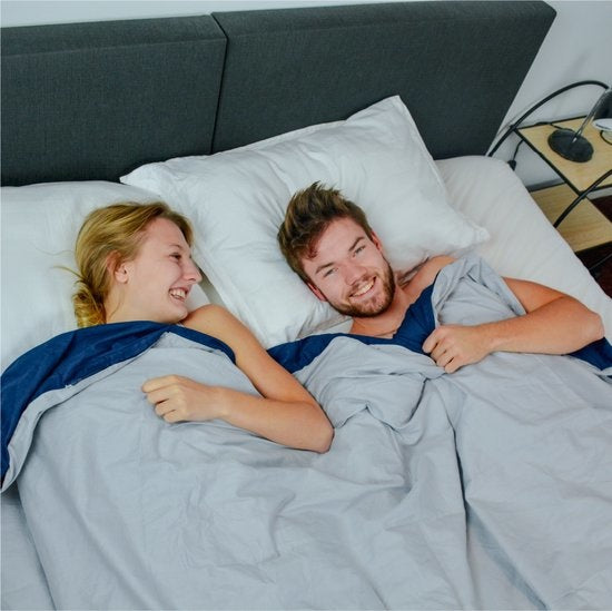 Hoes voor de verzwaringsdeken van Ella | Voor de 7kg en 9kg variant van 150x200cm | Gemaakt van 100% biologisch katoen | Blauw & grijs