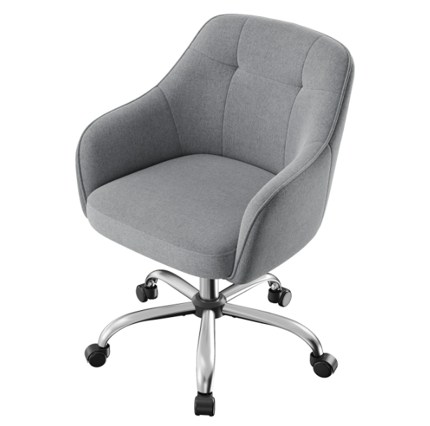 JOYFURNOS Chaise pivotante Gris aspect lin, hauteur réglable de 86 à 96 cm