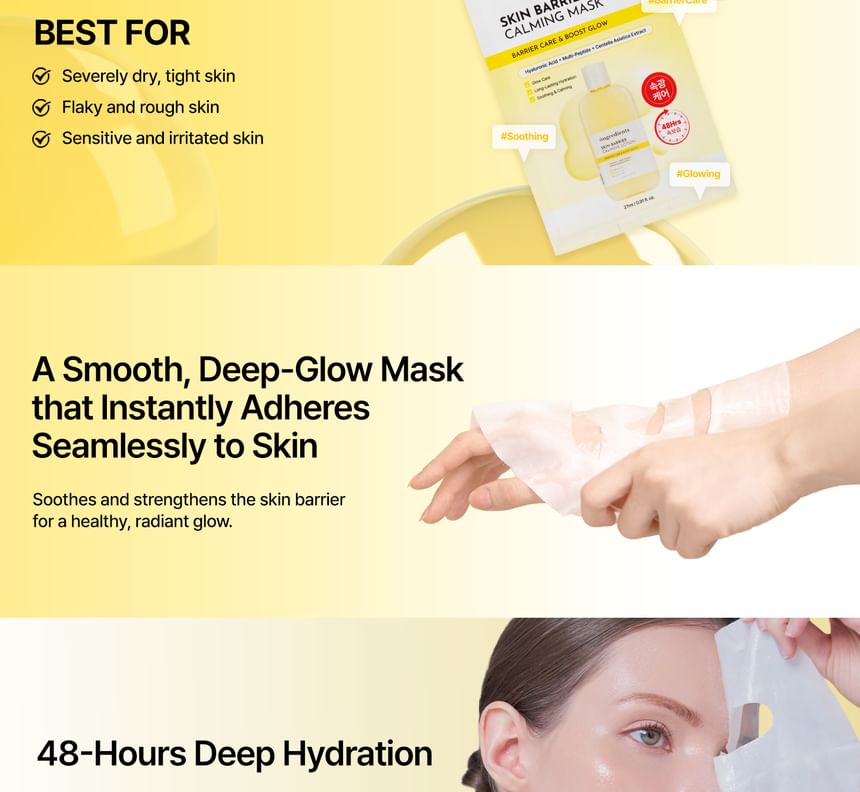 Coffret de masques apaisants pour la barrière cutanée Ongredients – Masque visage apaisant et hydratant aux céramides et à l'acide hyaluronique à 5 couches