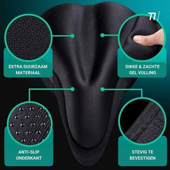 TIKKENS® Housse de selle vélo Gel 3D - Housse de pluie Imperméable - Housse de selle vélo Silicone - Tapis de selle - Housse de selle vélo - Noir