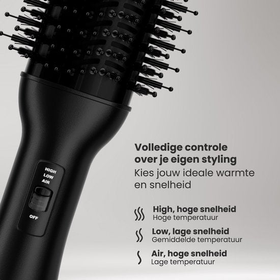 Auronic Brosse-sèche-cheveux 4 en 1 - Airstyler - Peignes - Coiffures - Boucles - Séchage - Brosse à boucler de 37 mm - Flux d'air à 360 degrés - Noir/Noir