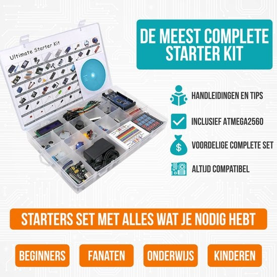 Kit de démarrage Strex pour Arduino Extra Large, ATmega2560, 278 pièces, dans une boîte de rangement