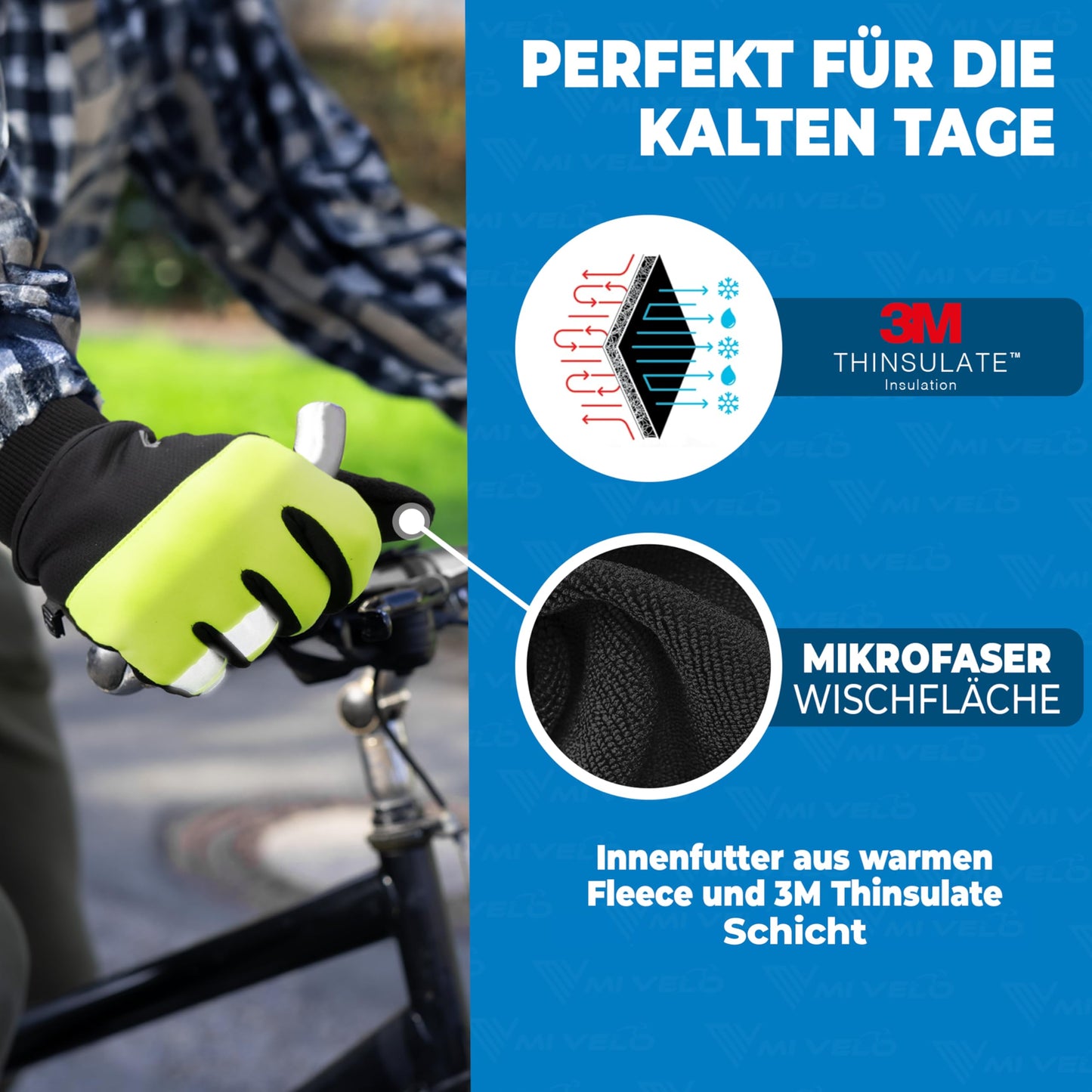 Gants de cyclisme d'hiver pour homme MIVELO - polaire thermique - imperméables et coupe-vent - compatibles avec les écrans tactiles - jaunes - XXL