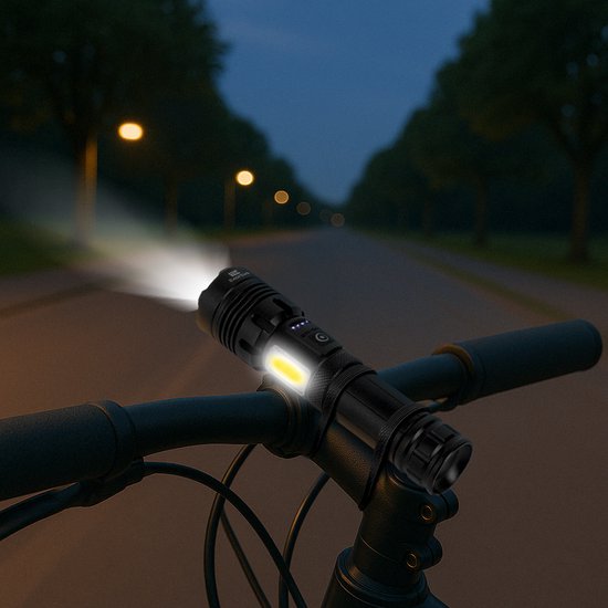 Lampe de poche LED rechargeable Exortus® - 5 000 lumens - Résistante et étanche - Batterie 26650 - Éclairage COB - Boîte de rangement - Étui