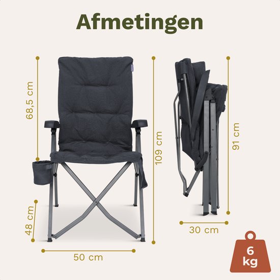 TRVLMORE Chaise de camping de luxe - pliable - capacité de charge de 150 kg - sac de transport inclus - chaise pliante - chaise de camping - chaise pliante - gris