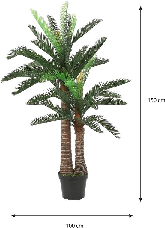 Grande plante artificielle « Cycas Palm » de Mica Decorations - verte - H 150 x P 95 cm - qualité supérieure