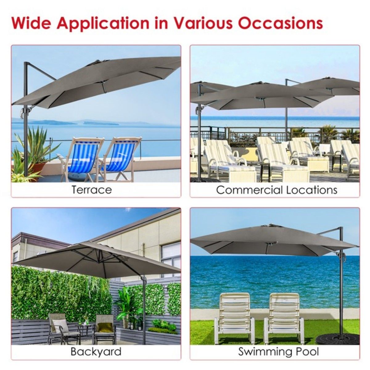 Coast 300 x 300 cm Floating Parasol Grey - Parasol de terrasse et de marché inclinable et rotatif à 360°.